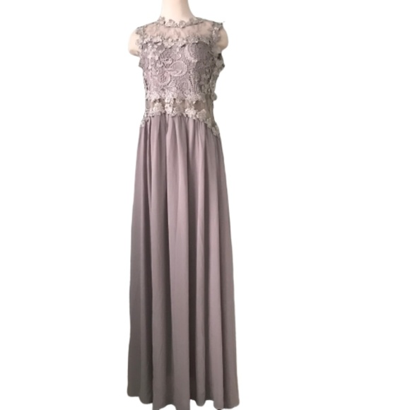 Soieblu Dresses & Skirts - SOIEBLU Light Grey Gown with Lace Embroidered Yoke